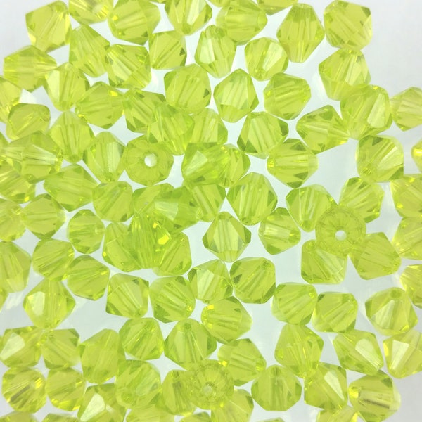 6mm transparen lime green bicone beads, 20 grams