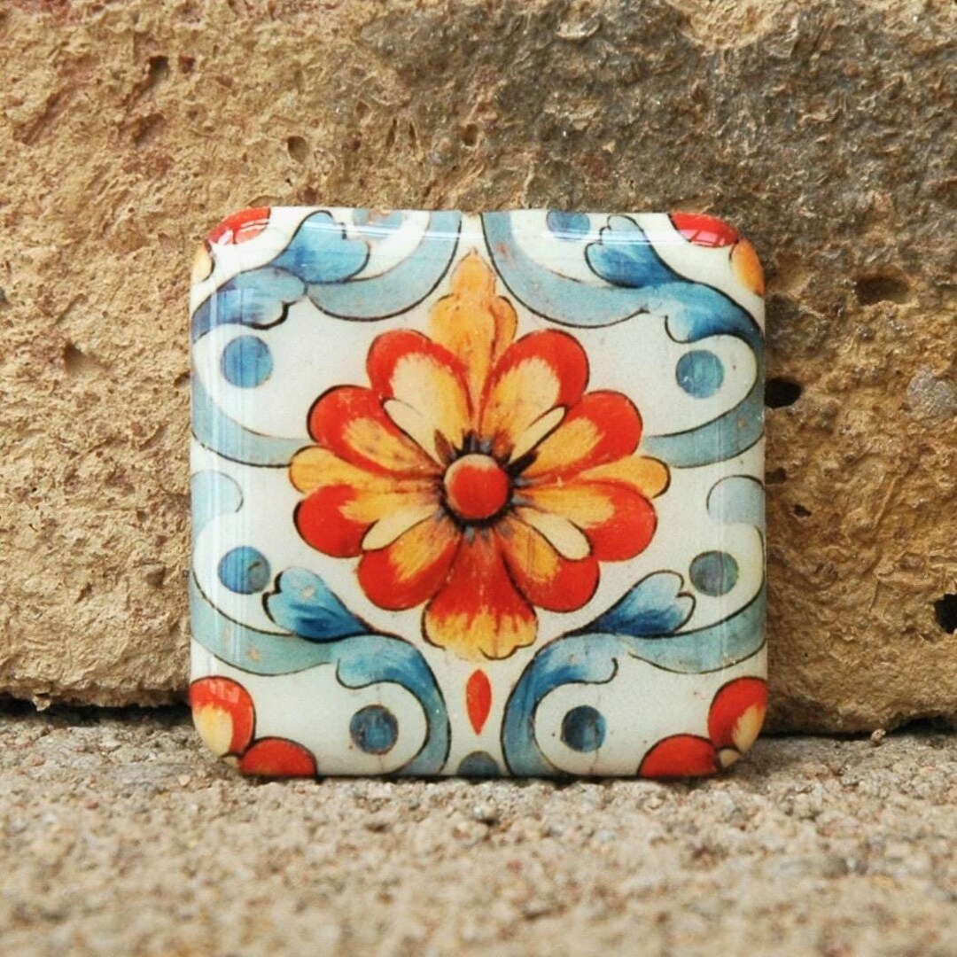 Mexican Baroque Tile Polymer Clay Cabochon Image Transfer Cabochon ...