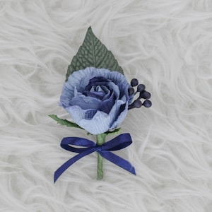 NAVY BLUE Boutonniere Bespoke Paper Boutonniere, Paper Buttonholes, Paper Groom Corsage, Groomsmen Corsage