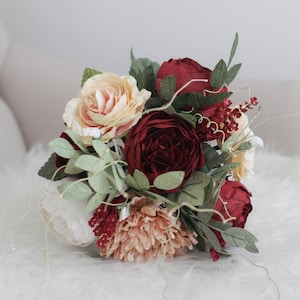 Durchmesser 18 cm RUSTIC BURGUNDY Papier Brautjungfer Bouquet, Boho Papierstrauß, handgemachte Papierblume, rustikaler Hochzeitsstrauß