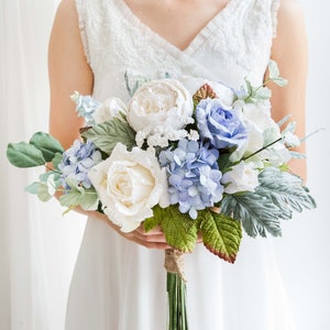 Diameter 9&quot; Hand tied LIGHT BLUE ROSE Paper Bridal Bouquet - Boho Paper Wedding, Boho Paper Bouquet, Paper Flower Bouquet