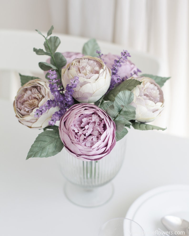First Paper Wedding Anniversary, PURPLE PEONY Paper Flower Bouquet, Home Wedding Decoration image 4