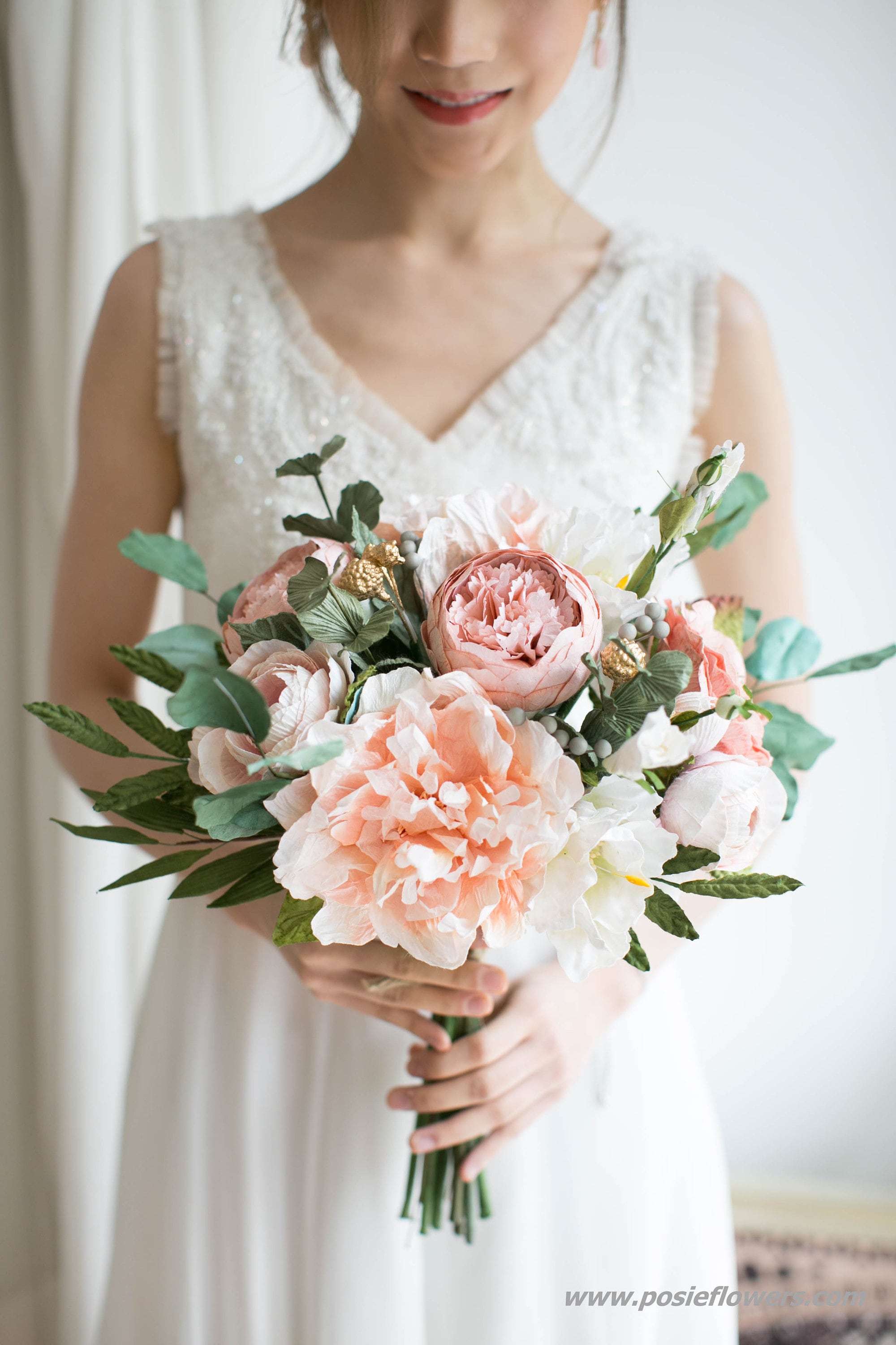 Diameter 9 Hand Tied PEACH Paper Bridal Bouquet Boho Paper Bouquet