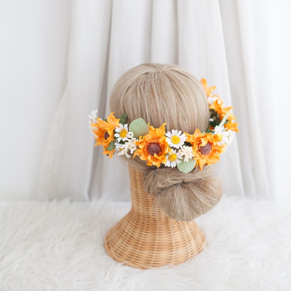 Sunflower and Daisy Flower Crown, Paper Flower Crown, Floral Head Band,  Paper Flower for Bride, Flower Girl, Wedding Accessories 