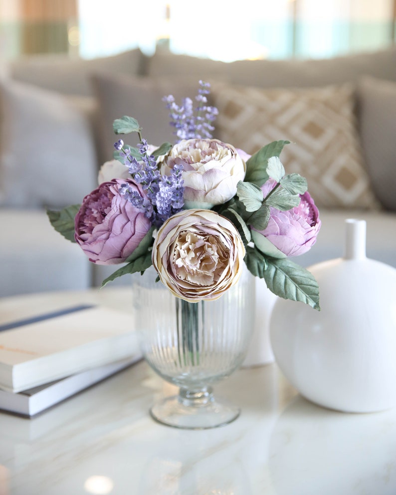First Paper Wedding Anniversary, PURPLE PEONY Paper Flower Bouquet, Home Wedding Decoration image 7