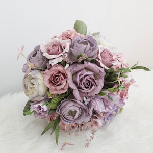 Diametro 9" Bouquet da sposa in carta LAVANDA VIOLA CHIARO su misura - Viola selvatico, matrimonio alternativo, bouquet di fiori di carta, bouquet da sposa