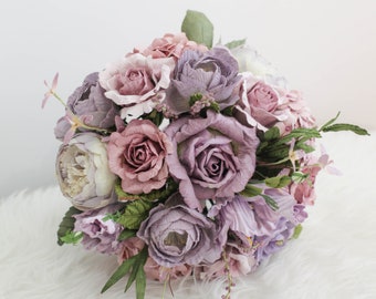 Diameter 9" Bespoke LIGHT PURPLE LAVENDER Paper Bridal Bouquet - Wild Purple, Alternative Wedding, Paper Flower Bouquet, Wedding Bouquet