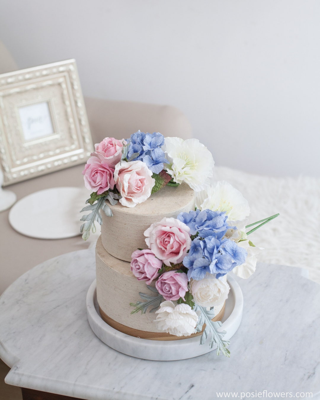 PINK & BLUE Paper Flower Cake Topper Set, Wedding Accessories, Paper