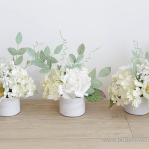 Listing for 1 White Paper Flowers Wedding Centerpiece Arrangement Ready to use, Paper container, Wedding Decoration, Diameter 6 inches