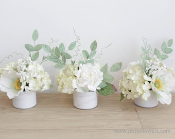 Listing for 1 White Paper Flowers Wedding Centerpiece Arrangement Ready to use, Paper container, Wedding Decoration, Diameter 6 inches