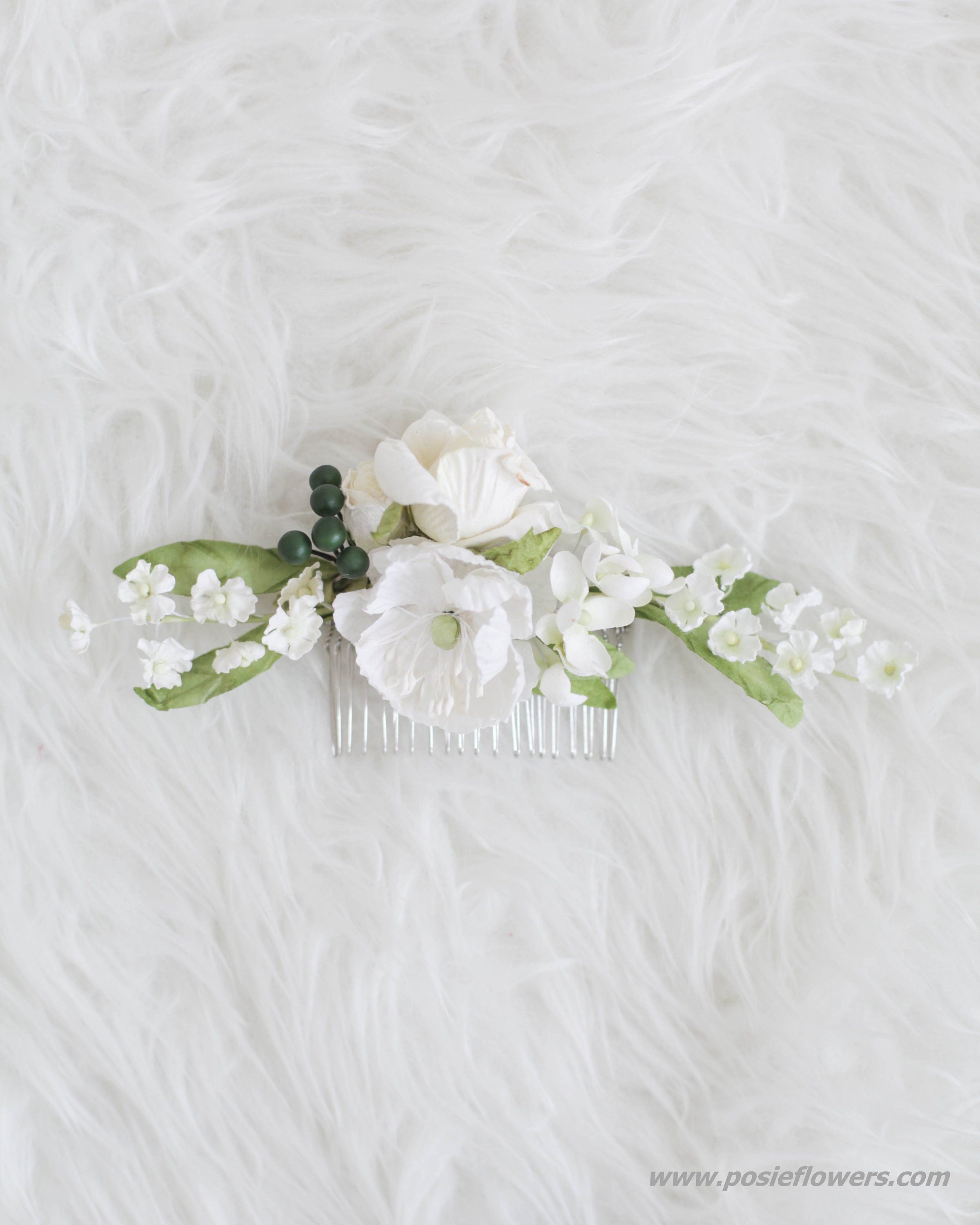 WHITE FLOWERS Paper Flower Hair Comb Hair Floral Comb Etsy