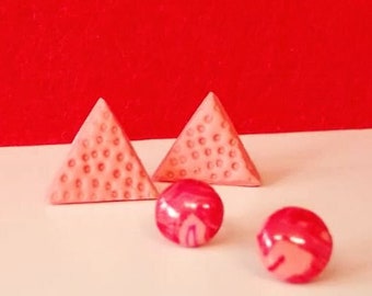 Polymer clay|Stud earrings|Two pairs|Resin|Bold|Bright|Fun