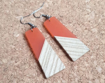 Orange| Resin| Wood| Dangle| Earrings