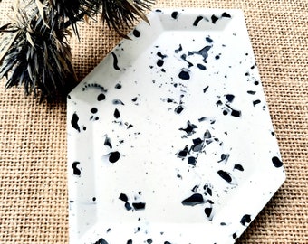 Beautiful simple Terrazzo trinket dishes monochrome black and white