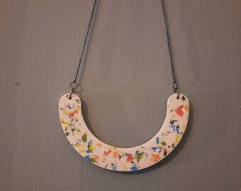 Terrazzo|chip| jesmonite| bib| necklace| multi coloured|fun| bright| gift| presents| mum|sister friend