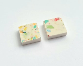 Jesmonite|Stud earrings|Handmade|Confetti|Terrazzo|Square|Stud|Earrings|White|multi coloured|gift|Summer|Spring