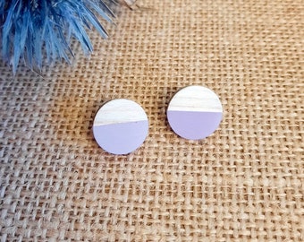 Wood|resin|earrings|colour pop| simple|elegant|lilac|aqua