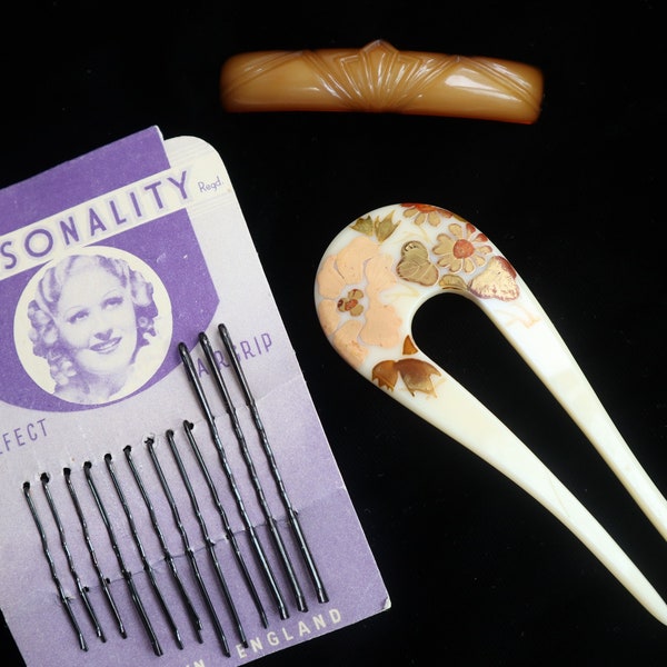 Vintage 1930s Bundle Lot, Hair Accessories, Hair Barrette, Hair Stick, Hair Pin, Bobby Pins, Hair Grip