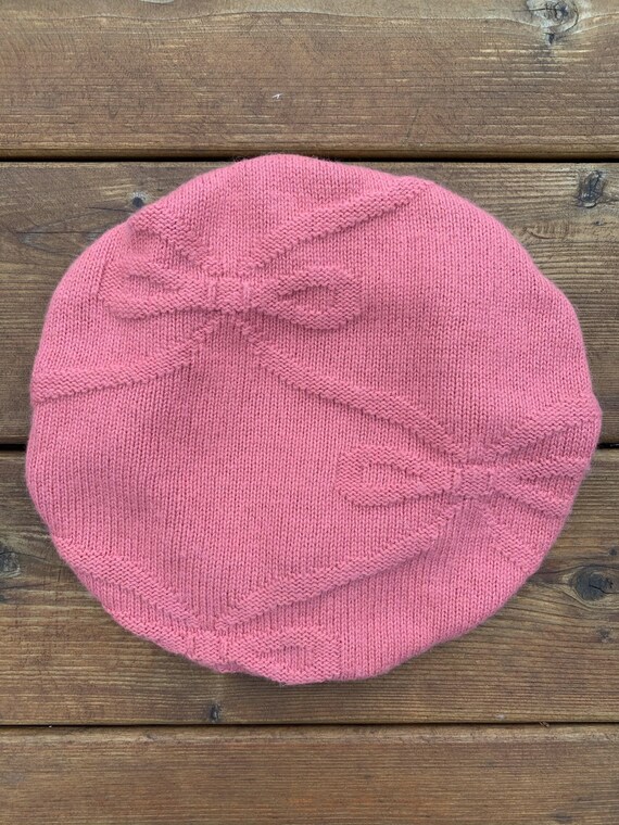 Vintage 1930s pink beret, hat, pure wool angora, b