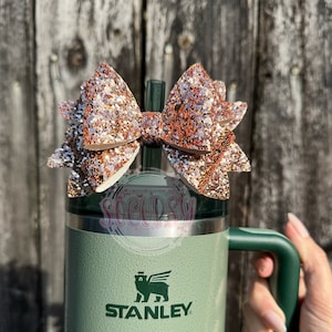 Champagne Glitter Bow Straw Topper
