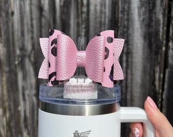 Pink Leopard Classic Bow Straw Topper