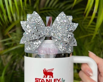 Silver Sparkle Bow Straw Topper