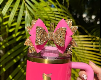 Pink Parade Glitter Bow Straw Topper