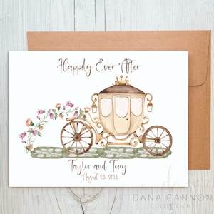 Happily Ever After Personalized Wedding Card, Fairytale Carriage Wedding, Custom Wedding Cards, Vintage Fairytale Wedding Car, I Do Wedding