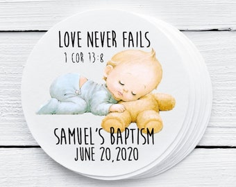 BABY LAMB BAPTISM CHRISTENING Stickers Labels Envelopes Seals Blue Pink or Green 