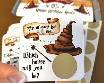 Wizard Scratch-Off Game Cards, Bridal Showers, Magic School Birthday Party Favors , Wizard Hat, Halloween Classroom Games