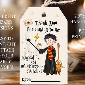 Wizard Thank you Birthday Tags, Printable Wizard Party Favor Tags, Instant Download Gift Tags, Wizard Themed Party Bag Tag, DIY Hang Tags