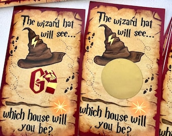 Wizard Scratch-Off Game Cards, Bridal Shower Games, Birthday Party Favors, Magic School, Classroom Parties, Wizard Hat