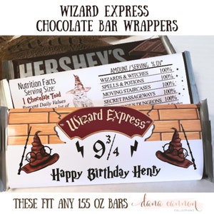 Wizard Witches Candy Wrappers, Wizard Birthday Chocolate Bar Wrappers, Magic School, Wizard Birthday Party Ideas, Wizard Magic Castle Wraps