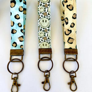 Leopard Wristlet Keychain Key fobs, Canvas Keychain Wristlets, Animal Key Fob Wristlets, Boho Wristlets, Leopard print Keychains