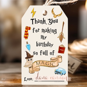 Wizard Birthday Party Favor Gift Tag, Wizard Thank You Tag, Magical Wizardry Birthday Goodie Bag Label, Wizard Gift Tag, Take-Home Treat Tag