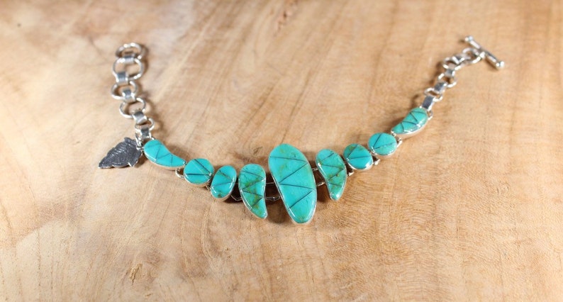 Handmade Turquoise Bracelet with Leaf Charm Turquoise Bracelet Multi Stone Bracelet