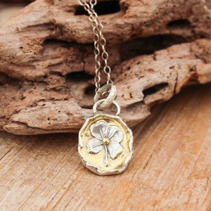 Sterling Silver Four Leaf Clover Necklace, Luck Necklace, Four Leaf Clover Necklace, Clover Necklace, Gold and Silver Necklace