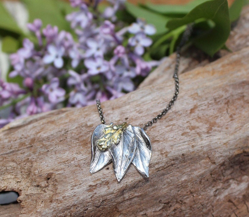 Gold Leaf and Silver Flower Necklace