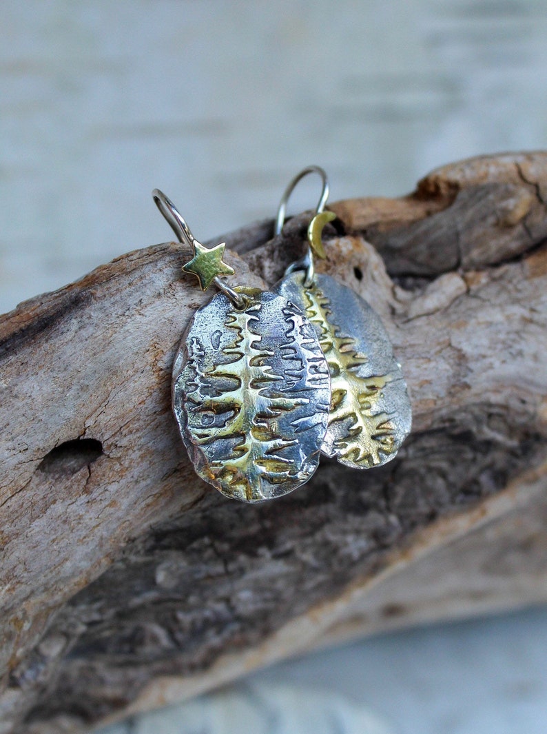 Sterling Silver and Gold Redwood Tree Earrings, Tree of Life Earrings, Tree Earrings, Redwood Forest Earrings, Woodland Earrings image 7