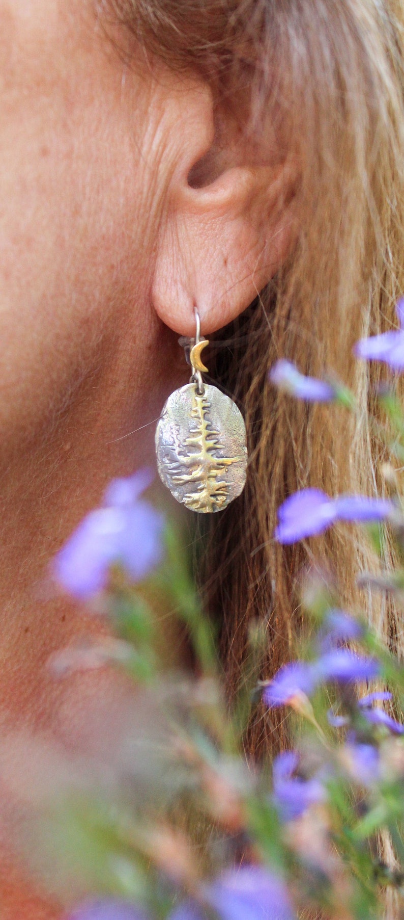 Sterling Silver and Gold Redwood Tree Earrings, Tree of Life Earrings, Tree Earrings, Redwood Forest Earrings, Woodland Earrings image 3