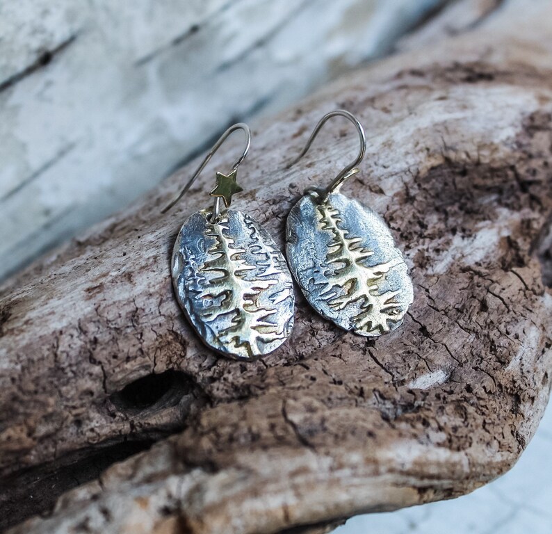 Sterling Silver and Gold Redwood Tree Earrings, Tree of Life Earrings, Tree Earrings, Redwood Forest Earrings, Woodland Earrings image 6