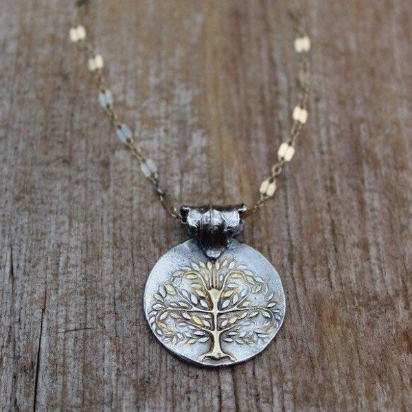Silver and Gold Tree of Life Necklace, Tree of Life Necklace, Woodland Necklace, Two Toned Necklace, Artisan Tree of Life Necklace
