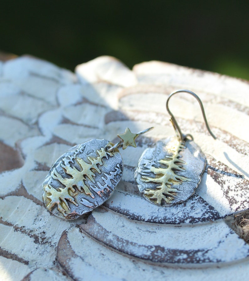Sterling Silver and Gold Redwood Tree Earrings, Tree of Life Earrings, Tree Earrings, Redwood Forest Earrings, Woodland Earrings image 8
