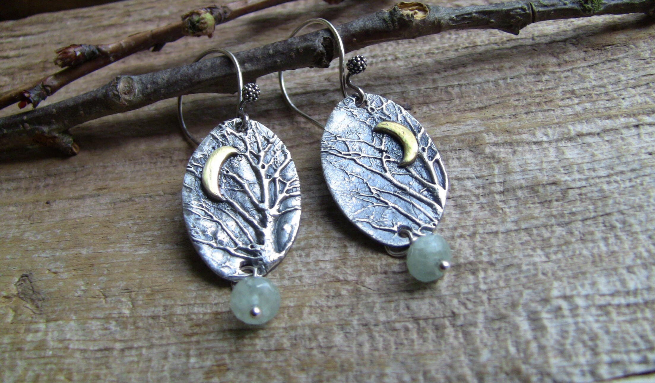 Sterling Silver Enchanted Forest Earrings, Crescent Moon Earrings