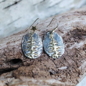 Sterling Silver and Gold Redwood Tree Earrings, Tree of Life Earrings, Tree Earrings, Redwood Forest Earrings, Woodland Earrings image 1