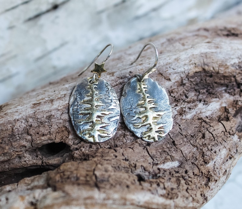 Sterling Silver and Gold Redwood Tree Earrings, Tree of Life Earrings, Tree Earrings, Redwood Forest Earrings, Woodland Earrings image 1