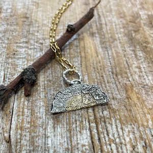 Arches Necklace, Medallion Necklace, Talisman Necklace, Silver and Gold Necklace
