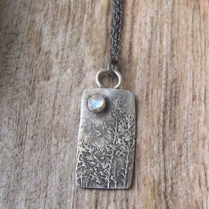 Sterling Silver Bar Necklace, Woodland Necklace, Moonstone Necklace, Forest Necklace, Artisan Made Necklace, Enchanted Forest Necklace