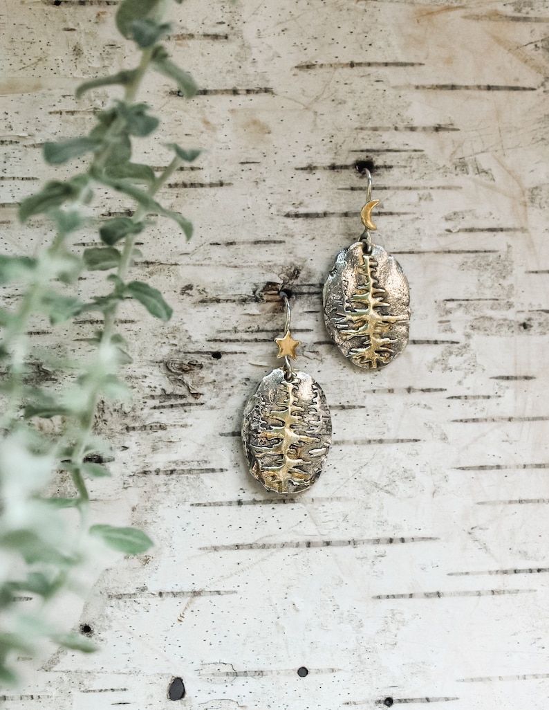 Sterling Silver and Gold Redwood Tree Earrings, Tree of Life Earrings, Tree Earrings, Redwood Forest Earrings, Woodland Earrings image 4