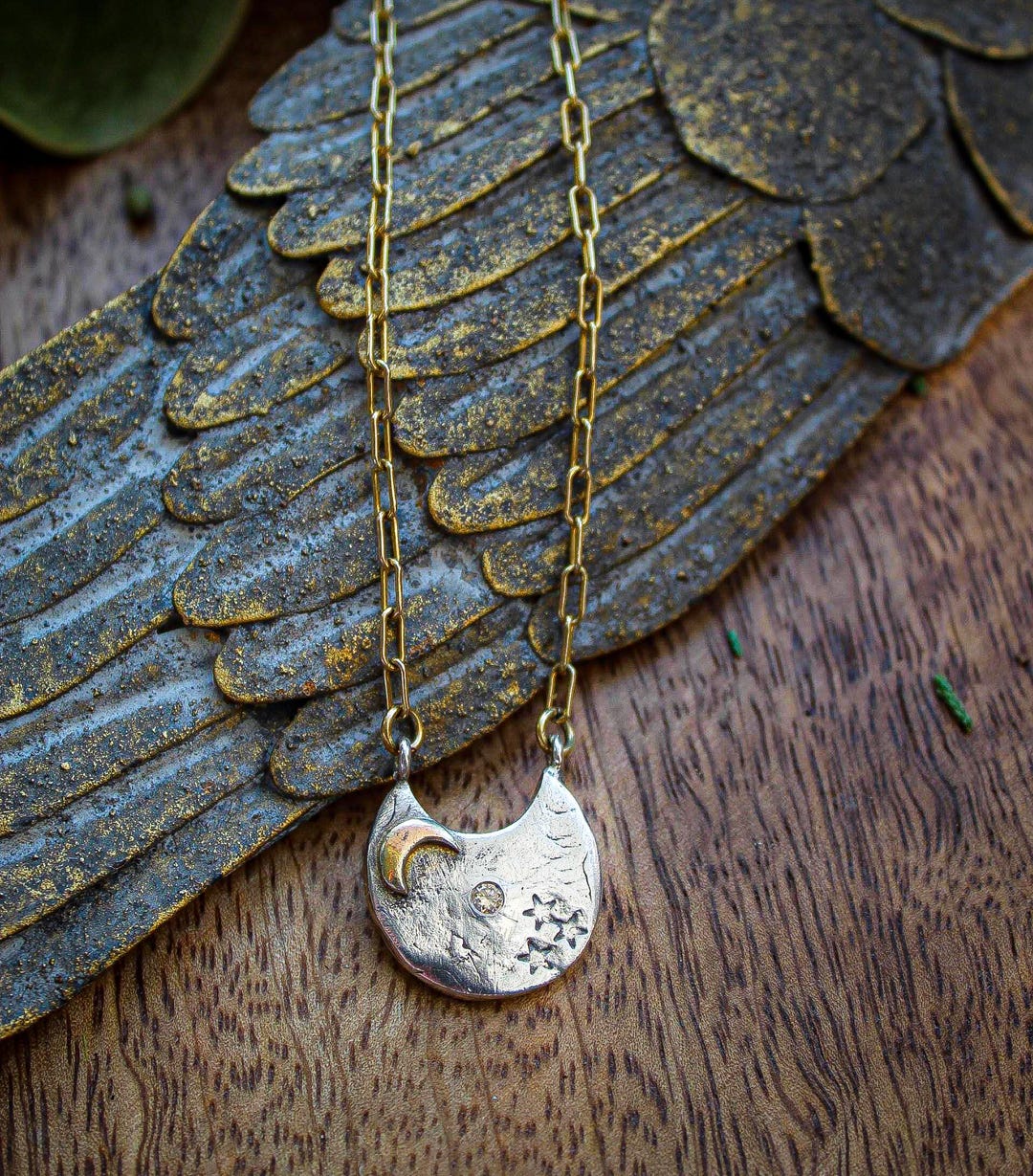 Handmade Diamond Crescent Moon Necklace: Sterling Silver Celestial ...
